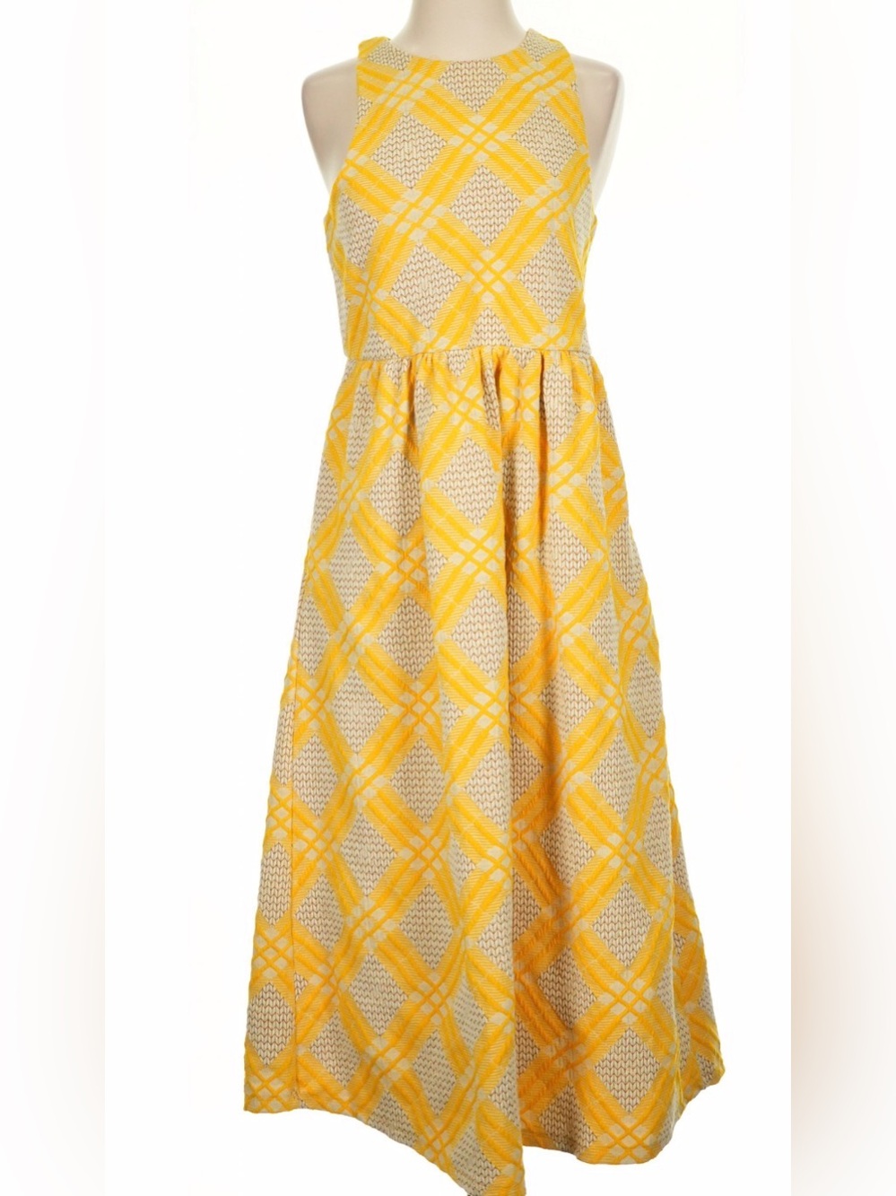 Anthropologie dRA Los Angeles Yellow & Cream Plaid Sleeveless Dress Size XSmall
